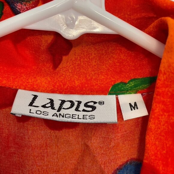 VINTAGE VTG LAPIS LOS ANGELES Orange Floral Button Sleeveless Fit & Flare Dress - Picture 4 of 10